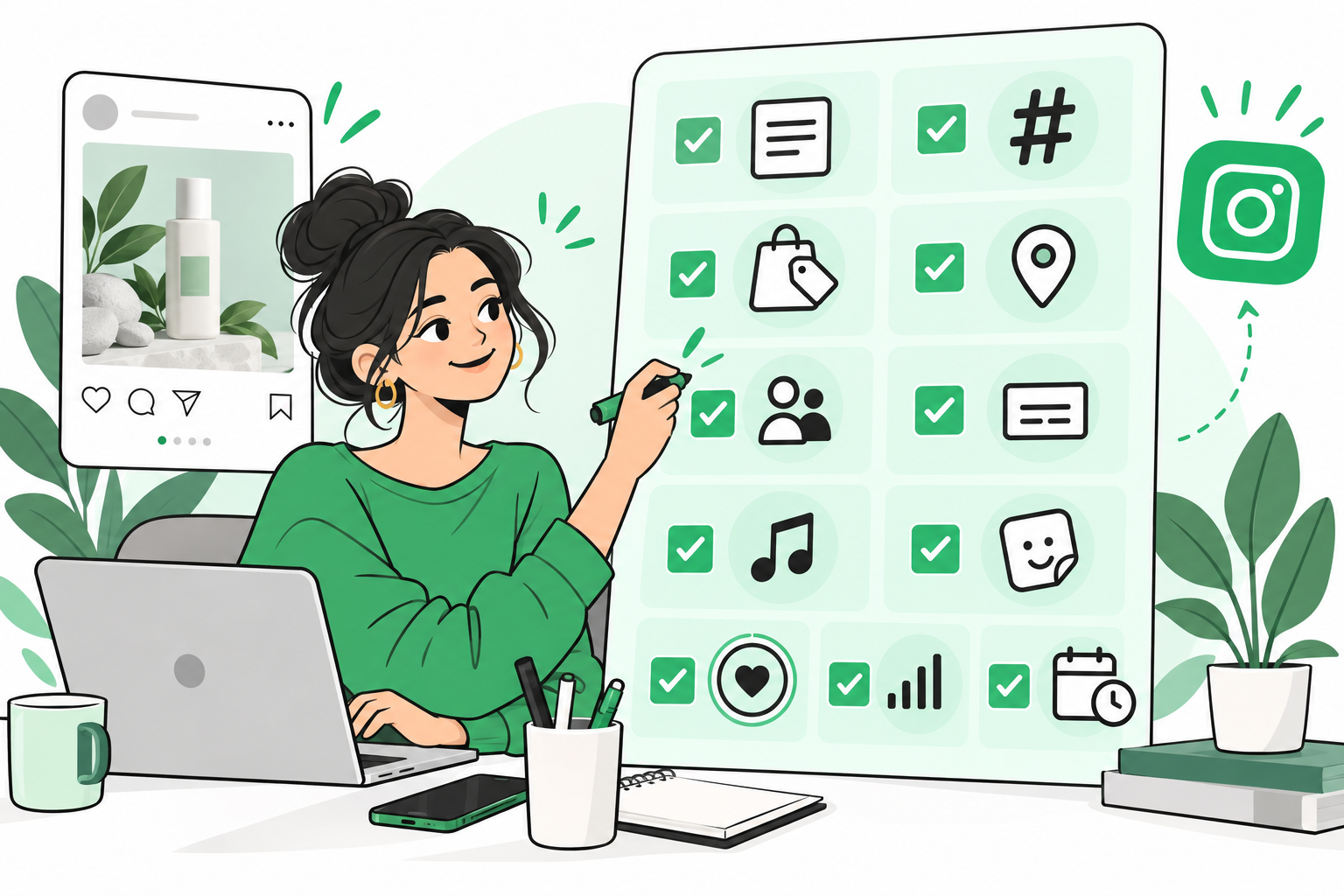 Instagram Posts strategy checklist for product tags, locations, subtitles and cross posting